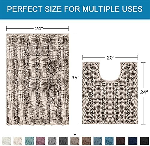 H.VERSAILTEX Bathroom Rugs Bath Rug Set 2 Piece Bathroom Contour Rug Toilet Mat Sets Non Slip Contour Bath Rug Ultra Thick Water Absorbent Striped Bath Mats Washable(36" x 24" Plus 20" x 24" U, Taupe) - Image 2