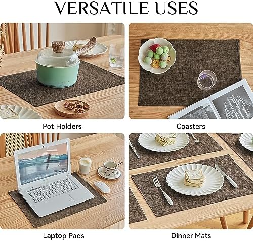 Softalker Faux Linen Cloth Placemats Set of 8-12 x 18 Inch, Brown - Image 5