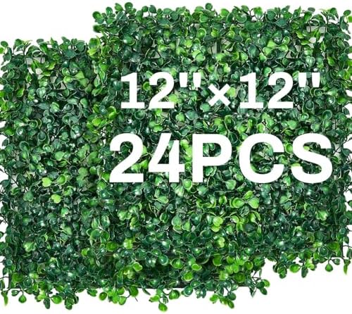 Crowye 24 Pcs 12 x 12 Inch Grass Wall Panel, Artificial Boxwood Wall Panels by Crowye