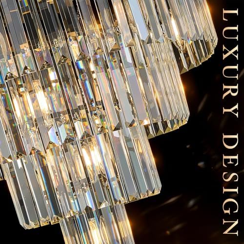 CATINER 24" Modern Crystal Chandeliers,15-Light Black Round Light Fixture - Image 3