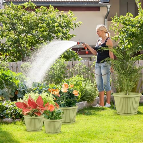 10-inch-Planters-for-Outdoor-Plant，Plastic Indoor Flower Pots with Drainage Holes & Saucer，4 Packs Decorative Garden Pots for Plant for Home Porch Decor - Image 2