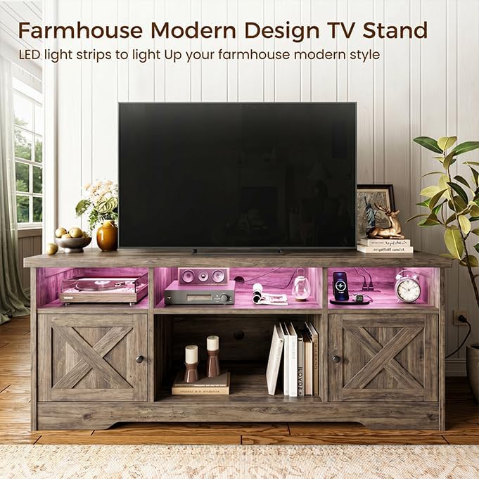 Casaottima TV Stand for 65 Inch TV, Entertainment Center, Gray Oak - Image 2
