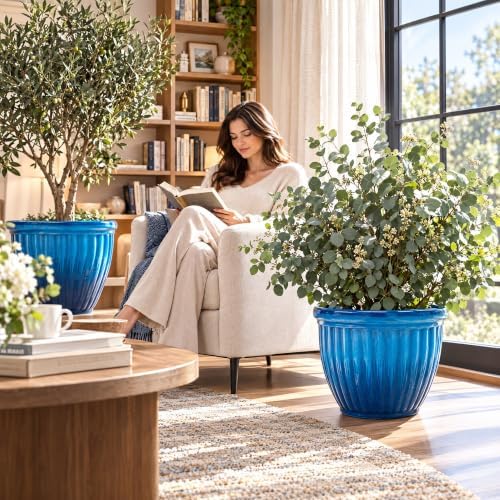 Autodaya 15" Large Planters for Outdoor Plants Set of 2 Plastic Flower Pots - Image 6