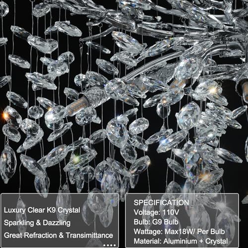 30" Modern Crystal Chandelier, 10-Light Silver Tree Branch Chandeliers, Luxury Round K9 Crystal Raindrop Chandelier Pendant Lighting for Dining Room, Living Room, Foyer, Entryway, Kitchen, Bedroom - Image 6