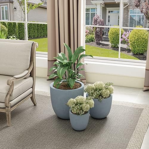 Kante Set of 3 Blue Gray Concrete Bowl Planters 18" 14" 10" Dia - Image 4