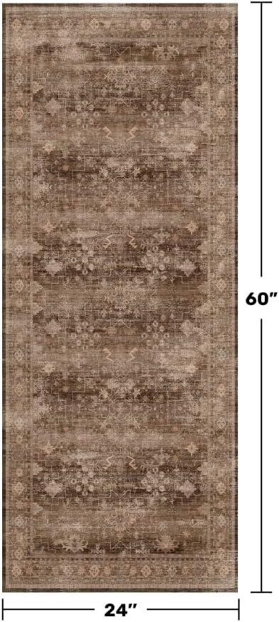 Brown 2x5 Entryway Runner Rugs, Small Runners for Kitchen, Door Mat Indoor Entrance, Bathroom, Non-Slip Low-Pile Washable Stain Resistant, Vintage Taupe Earthy Decor - Image 2