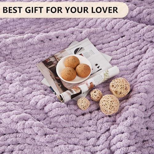 L'AGRATY Chunky Knit Throw Blanket for Couch, 72'' x 84'' Knit Throw, Purple - Image 7