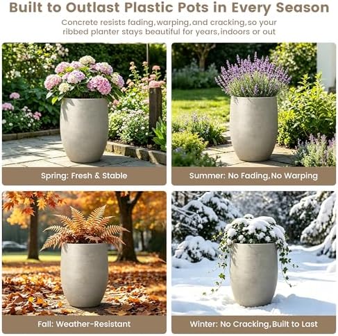 Kante Accent Round Curved Weathered Concrete Planter 12.6" Dia, Outdoor - Image 5
