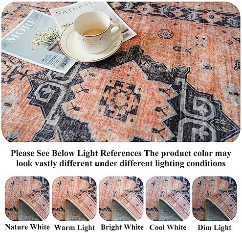 Washable 2x5 Hallway Runner Rug: Indoor Vintage Water Resistant Kitchen Entryway Rug Soft Living Room Bedroom Carpet Thin Low Pile Non Slip Floor Mat for Bathroom Laundry Dining Room(2X5,Orange) - Image 3
