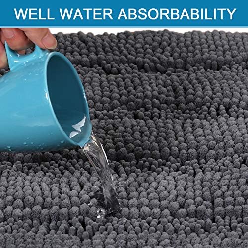 H.VERSAILTEX Bath Rugs for Bathroom Non Slip Bath Mats Extra Thick Chenille Striped Rug 20" x 32" Absorbent Non Skid Fluffy Soft Shaggy Washable Dry Fast Plush Mat for Indoor, Bath Room, Tub - Grey - Image 5