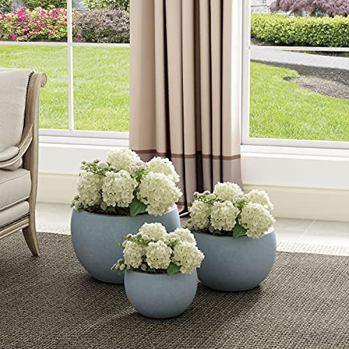 Kante Set of 3 Blue Gray Concrete Bowl Round Planters for Modern Home - Image 3