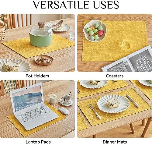 Softalker Faux Linen Cloth Placemats Set of 6-12 x 18 Inch, Mustard - Image 5