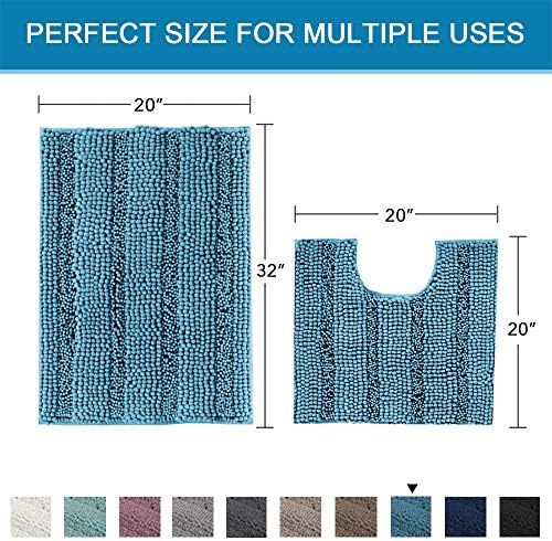 H.VERSAILTEX Bathroom Rugs Bath Rug Set 2 Piece Bathroom Contour Rug Toilet Mat Sets Non Slip Contour Bath Rug Ultra Thick Water Absorbent Striped Bath Mats(20" x 32" Plus 20" x 20" U, Turquoise Blue) - Image 2