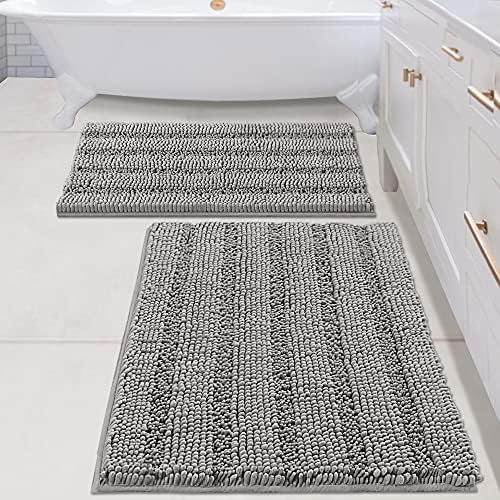 H.VERSAILTEX 2 Piece Bathroom Set - Super Absorbent Chenille Striped Bath Mats, Non Skid, Machine Washable (Dove Grey, 24 x 36 Plus 20 x 32 - Inches) by HVERSAILTEX