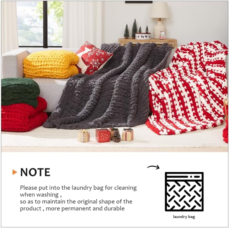 L'AGRATY Chunky Knit Throw Blanket for Couch, 72'' x 84'' Knit Throw, Grey - Image 7