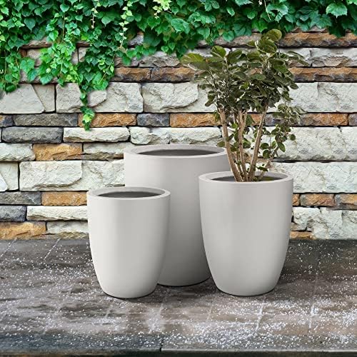 Kante 18.1",20.5",22.4" H Tall Round Concrete Planters Set of 3, Outdoor Indoor Modern Decorative Plant Pots with Drainage Hole & Rubber Plug for Home & Garden Pure White - Image 2