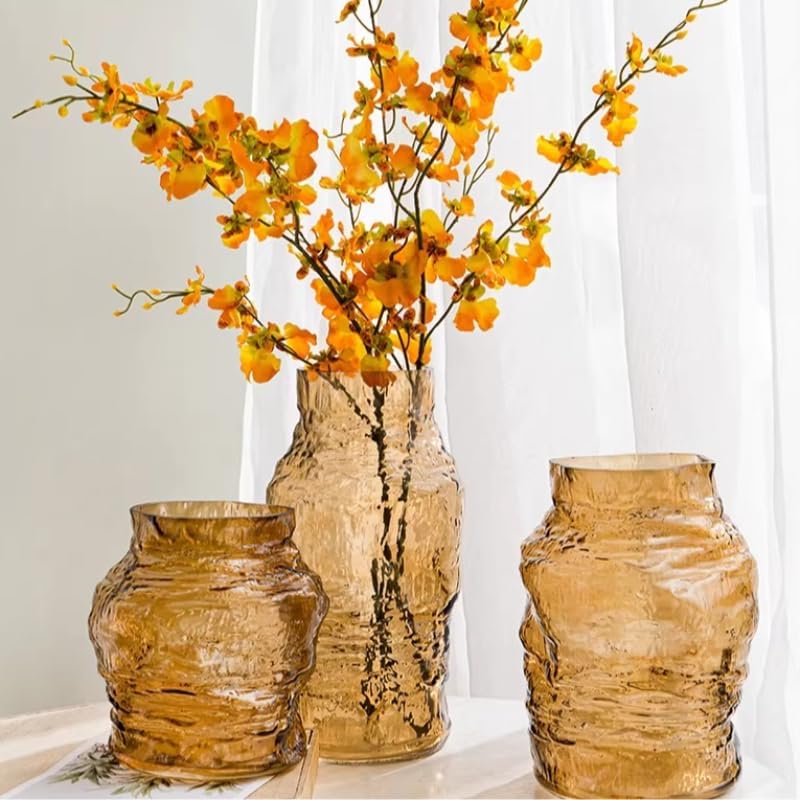 Handmade Glacier Patterned Glass Vase with Simple Style Irregular Shape and Innovative Home Decoration (Yellow 9in) - Image 7