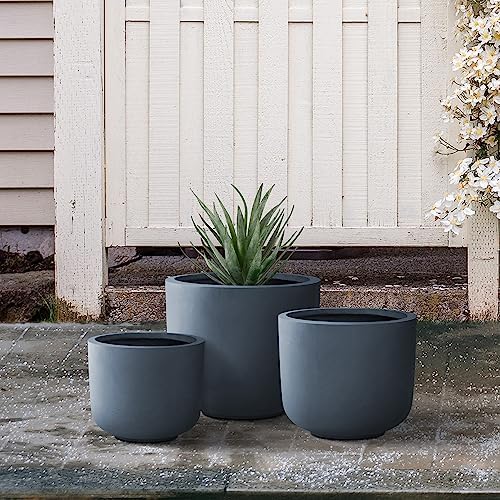 Kante Set of 3 Charcoal Concrete Capsule Planters 13.1" 11" 9" Dia - Image 4