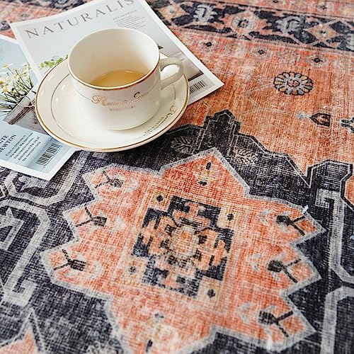 Hallway Washable Runner Rug - 2'6x12 Kitchen Rugs Entryway Rug Runner Vintage Soft Floor Mat Non Slip Indoor Farmhouse Carpet for Bathroom Living Room Bedroom (2'6''x12', Orange) - Image 3