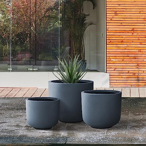 Kante Set of 3 Charcoal Concrete Capsule Planters 13.1" 11" 9" Dia - Image 5