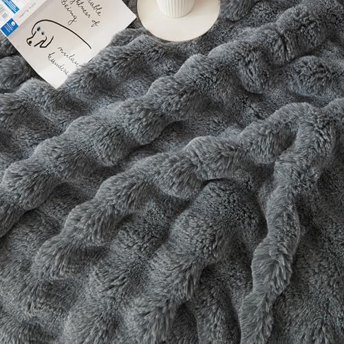 COOVA Soft Bubble Faux Fur Throw Blanket, 60"x80", Cationic Light Grey - Image 5