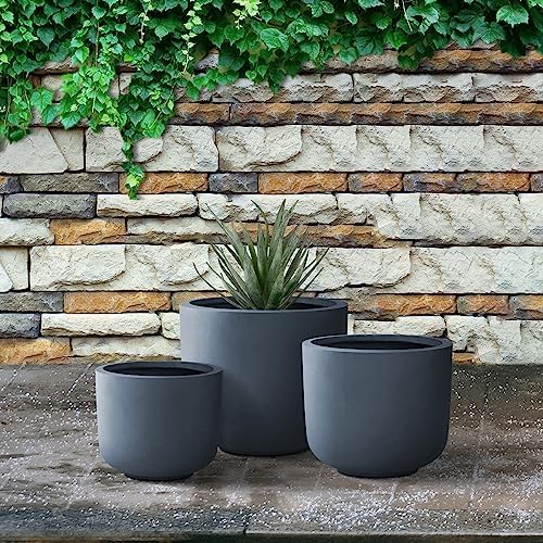 Kante Set of 3 Charcoal Concrete Capsule Planters 13.1" 11" 9" Dia - Image 3