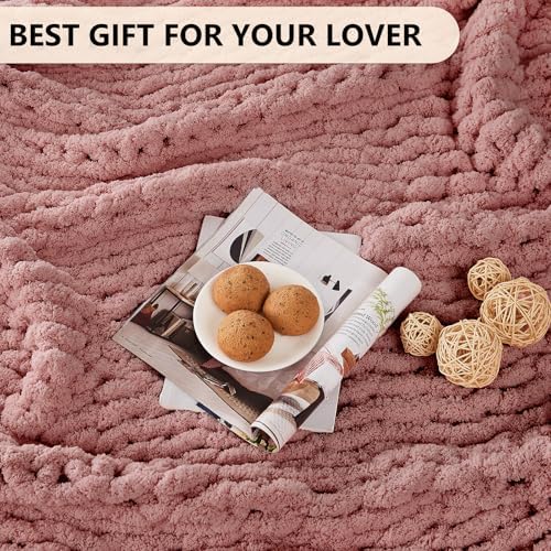 L'AGRATY Chunky Knit Throw Blanket for Couch, 80 x 90 Inches, Rose Pink - Image 7