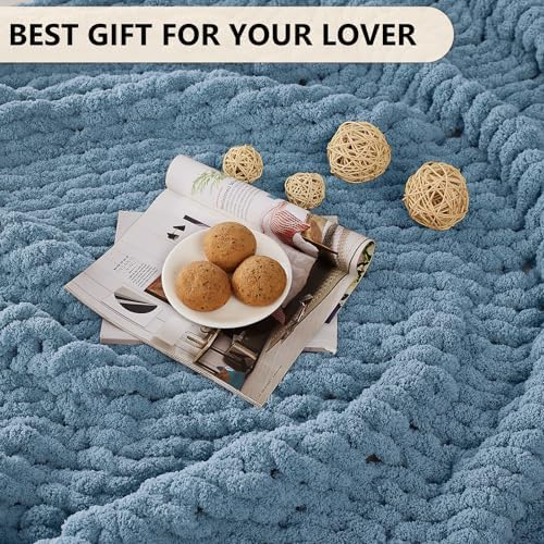 L'AGRATY Chunky Knit Throw Blanket for Couch, 80 x 90 Inches, Airy Blue - Image 7