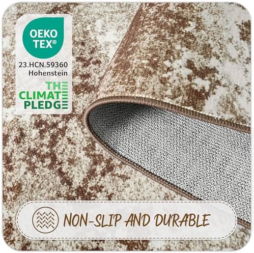 Entryway Rug 3x5 Brown Door Mat Indoor Entrance 36x60, Washable Small Throw Rugs for Kitchen Floor, Entry, Front Door, Bedroom Bedside, Non-Slip Low Pile Stain & Fade Resistant, Abstract Coffee - Image 6