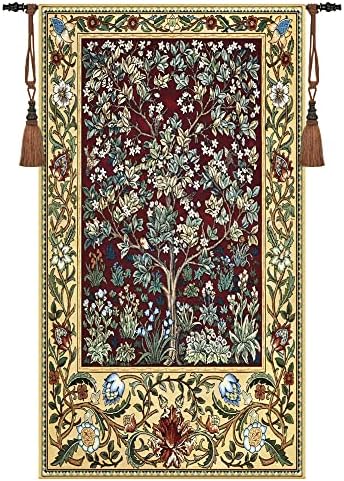 Aubelin Tapestry Long Ruby William Morris Tree of Life Fine Art Tapestry Wall Hanging Size 63"x35" by Aubelin