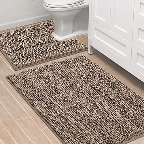 H.VERSAILTEX Bathroom Rugs Bath Rug Set 2 Piece Bathroom Contour Rug Toilet Mat Sets Non Slip Contour Bath Rug Ultra Thick Water Absorbent Striped Bath Mats(36" x 24" Plus 20" x 24" U, Taupe Brown) by HVERSAILTEX