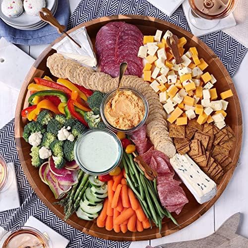 Extra Large Round Serving Tray, 20INCH, Heavy Duty Acacia Wood Trays for Big Ottoman Coffee Table Counter Giant Decorative Organizer Tray, Huge Kitchen Serveware Cheese Board Charcuterie Tray - Image 6
