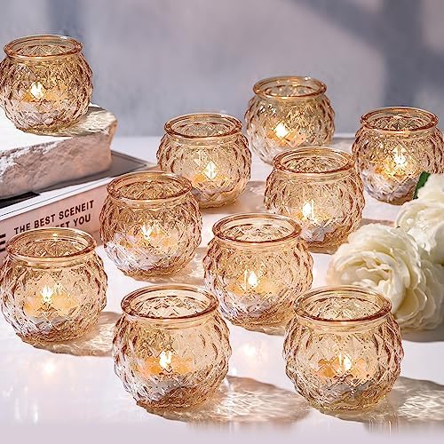 DARJEN 24 Pcs Gold Votive Candle Holders Round Glass Candle Holders Bulk by DARJEN
