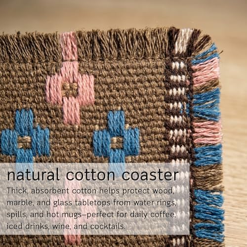 Boho Woven Coasters Set of 6, Absorbent Drink Coasters for Coffee Table, Rustic Farmhouse Table Decor, Southwestern Aesthetic, Handmade Style, Housewarming Gift - Image 6