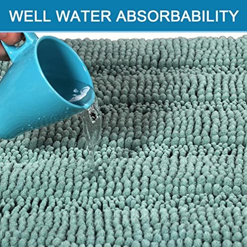H.VERSAILTEX Bath Rugs for Bathroom Non Slip Bath Mats Extra Thick Chenille Striped Rug 20" x 32" Absorbent Non Skid Fluffy Soft Shaggy Washable Plush Mat for Indoor, Bath Room, Tub - Eggshell Blue - Image 5