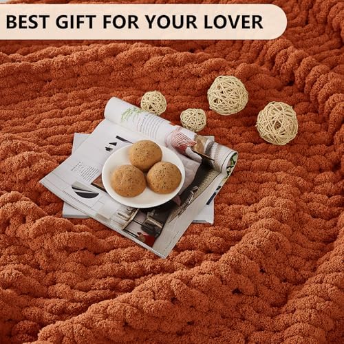 L'AGRATY Chunky Knit Throw Blanket for Couch, 72 x 84 Inches, Rusty Orange - Image 7