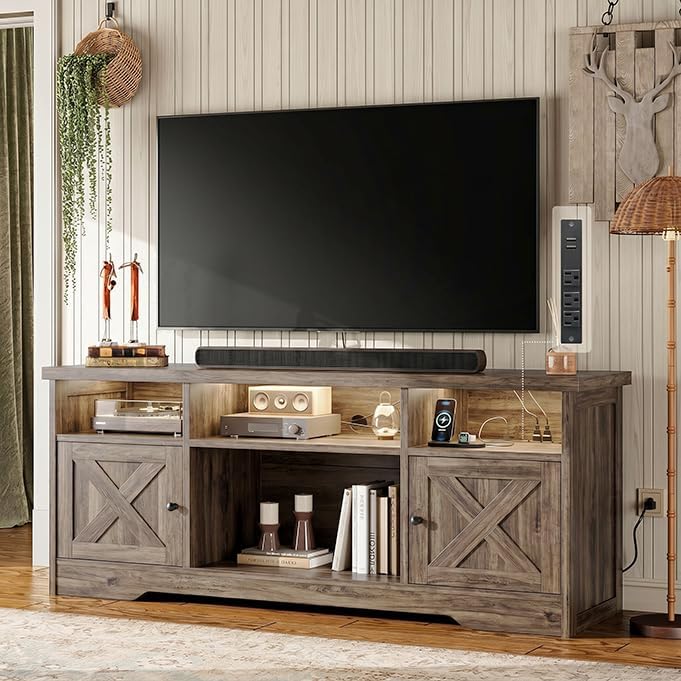 Casaottima TV Stand for 65 Inch TV, Entertainment Center, Gray Oak by Casaottima