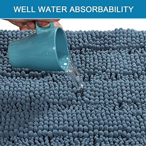 H.VERSAILTEX Bath Rug Non Slip Chenille Striped 17" x 24" Absorbent Soft Shaggy Washable Dry Fast Bath Mat - Stone Blue - Image 5