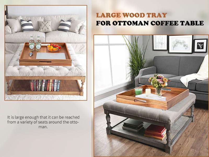 Extra Large Acacia Ottoman Tray, Generously 22" Square Wooden Serving Tray - Image 3