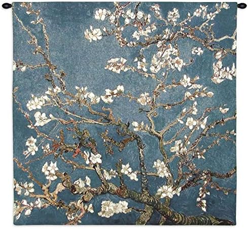 Blossoming Almond Tree by Vincent van Gogh | Woven Tapestry Wall Art Hanging | Contrasting Scenery with White Flowers | 100% Cotton USA Size 35x35 - Image 4