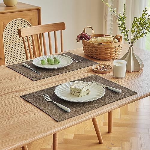 Softalker Faux Linen Cloth Placemats Set of 6-12 x 18 Inch, Brown - Image 2