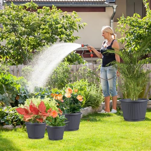 16-inch-Large-Planters-for-Outdoor-Plant，Plastic Indoor Flower Pots with Drainage Holes & Saucer，4 Packs Decorative Garden Pots for Plantfor Home Porch Decor - Image 2