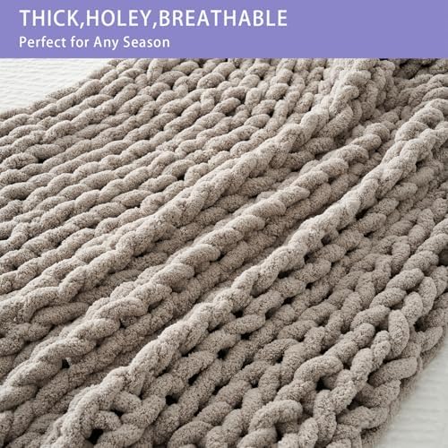 Bigacogo Chunky Knit Throw Blanket for Couch, 60x80 inches, Taupe - Image 4