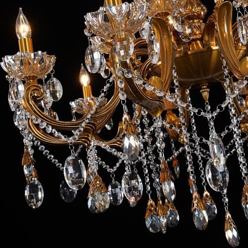 Antique Gold Bronze Crystal Chandeliers Candle Style Hanging Light - Image 7