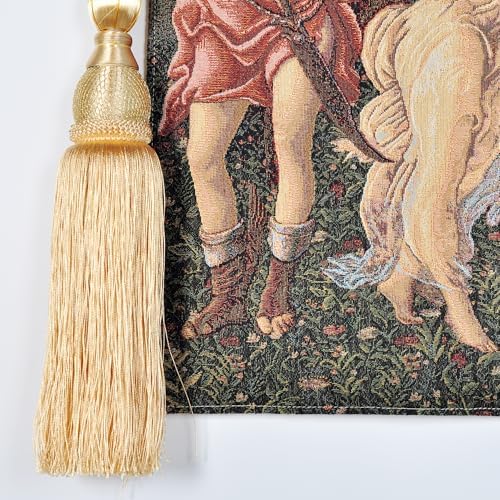 AureoMadis Primavera by Botticelli Tapestry Wall Hanging Set, 42"x27" Renaissance Medieval Vintage Victorian Woven Tapestries with Rod, Tassels & Hooks (Green：Botticelli's 'The Spring' Inspired Timeless Color Symphony) - Image 7