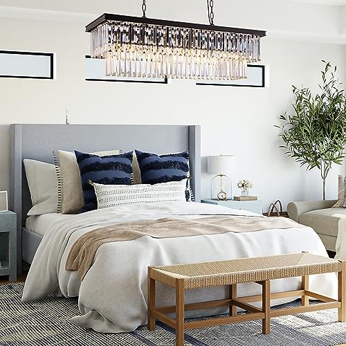 Wellmet Black Crystal Chandelier 40 inch for Dining Room, 11-Light Modern Linear Chandelier Ceiling Hanging, Farmhouse Chandeliers Light Fixture for Living Room, Dining Table, Bedroom, Kitchen Island - Image 5