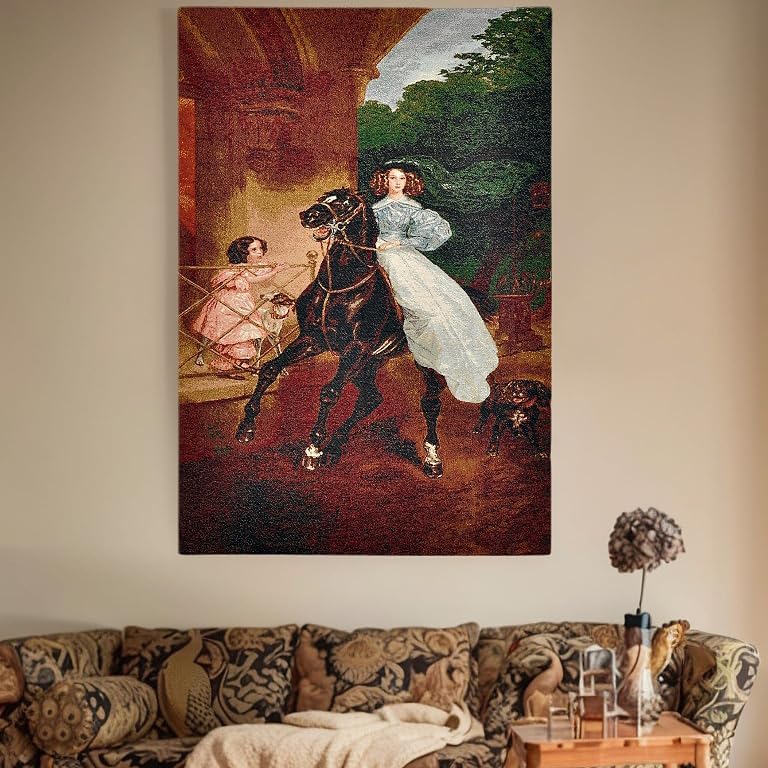 AureoMadis Vertical Woven Tapestry Wall Hanging - Large Vintage Victorian Renaissance Art Home Decor Aesthetic for Bedroom Living Room (28.5" W x 42" H) - Karl Bryullov's The Horsewoman with Lining (Elegant：The Horsewoman-with lining) by Unknown