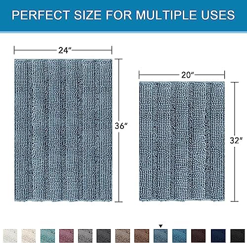 H.VERSAILTEX 2 Piece Bathroom Set - Super Absorbent Chenille Striped Bath Mats - Non Skid, Machine Washable - Stone Blue, 24 x 36 Plus 20 x 32 Inches - Image 2