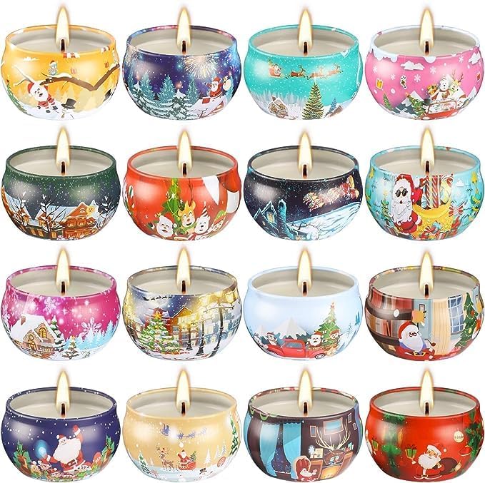 YOROXRG 16 Pack Christmas Scented Candles Gift Set 2.5oz Strong Fragrance jar Candles Natural Soy Wax Candles Portable Travel Tin Jar Candles Gifts for Home Scented Decoration Birthday Valentine'sDay by YOROXRG