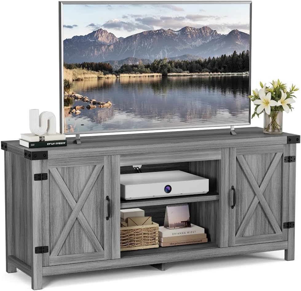 YESHOMY Modern Farmhouse TV Stand with BarnDoor for 65" TV,Gray Wash&Rustic - Image 7
